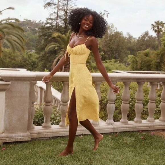 House of CB 'Carina' Yellow Floral Bustier Midi Dress - Picture 4 of 10